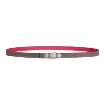 HERMES Calfskin Leather Belts Women's Gray Meyer/Mexican Rose Width 1.3CM