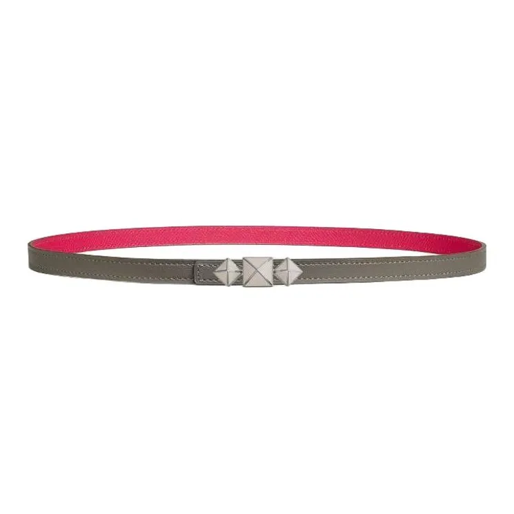 HERMES Calfskin Leather Belts Women's Gray Meyer/Mexican Rose Width 1.3CM-0