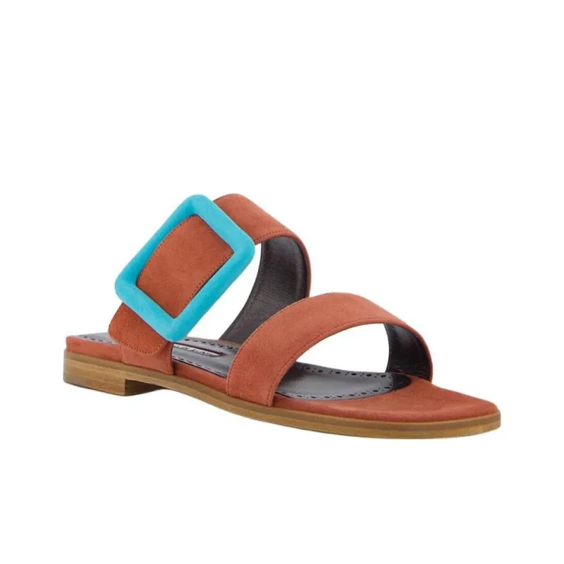 MANOLO BLAHNIK Slip Resistant Slide Slippers Women's Red Brown-1