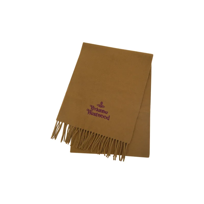 Vivienne Westwood Logo Embroidered Fringed Scarf-0