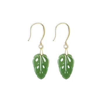 YUYIHUAN Earrings Pale Greenish White Jade Women's