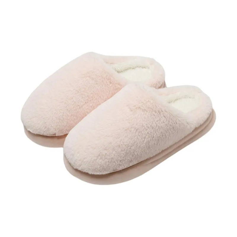 ECAC Fuzzy Slippers With Fleece Lining For Fall And Winter Slip Resistant Soft Sole Solid Color Cotton Postpartum Shoes-4
