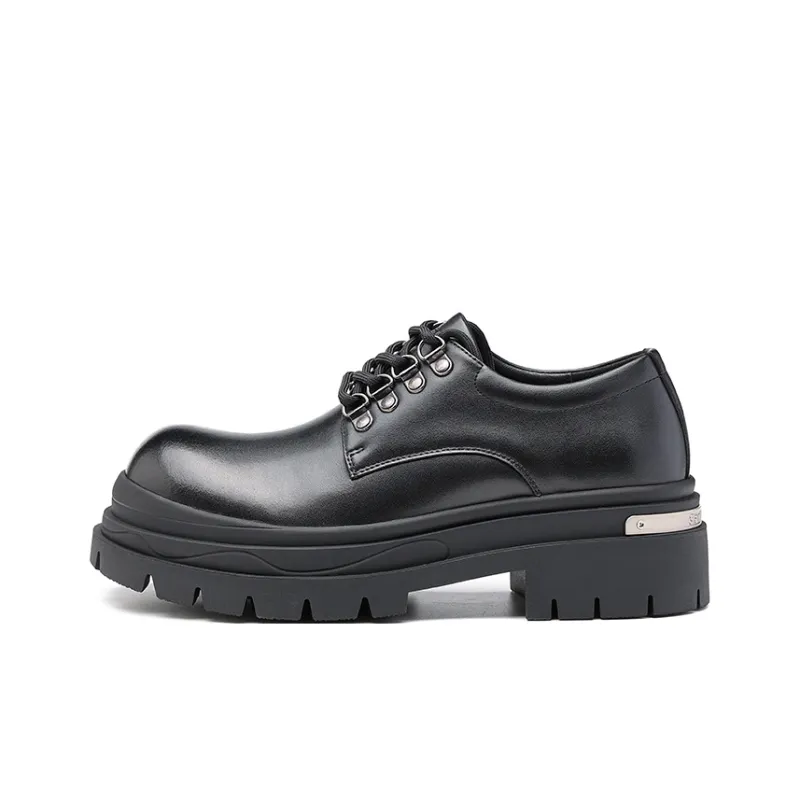 JOSINY Round Tip Derby Shoes, Casual Leather Shoes Men's Black-0