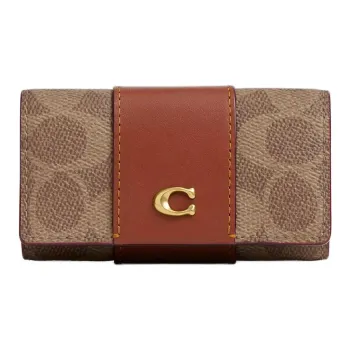 COACH Coated Canvas Key Pouch Mini Women's Tan With Caramel Accents