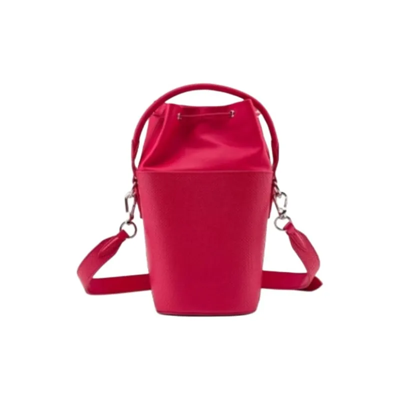LACOSTE Cow Leather Bucket Bags Shoulder Bag Crossbody Bag Handbag Medium Size Women's Red-1