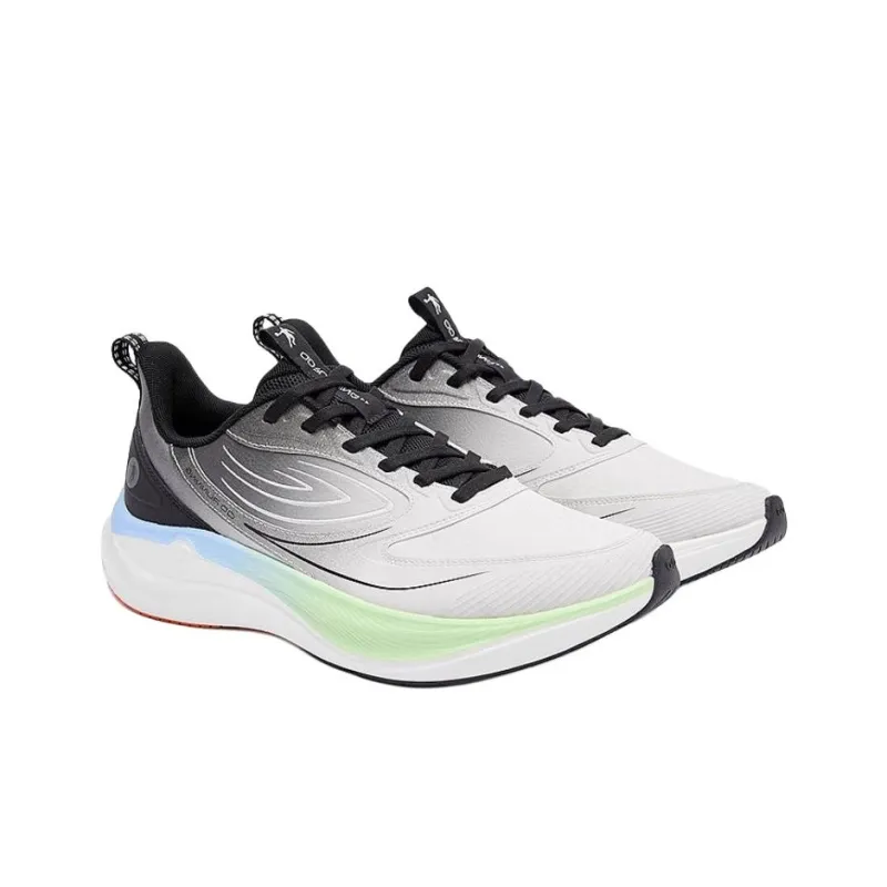 QIAODAN Anti Slip Wear Resistant Low Top Casual Running Shoes Men's Gray Black Green-3