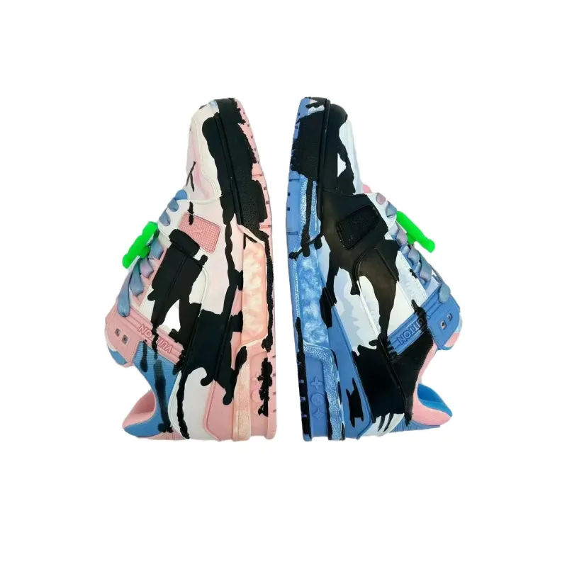 LOUIS VUITTON Trainer Low Top Skateboard Shoes Unisex Blue Pink-3