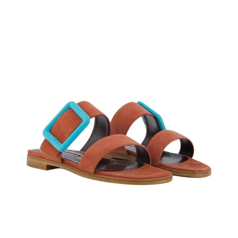 MANOLO BLAHNIK Slip Resistant Slide Slippers Women's Red Brown-2