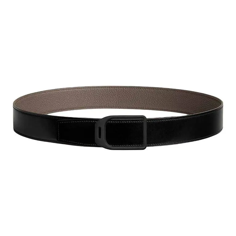 HERMES Calfskin Leather Belts Men's Black Width: 3.8CM-0