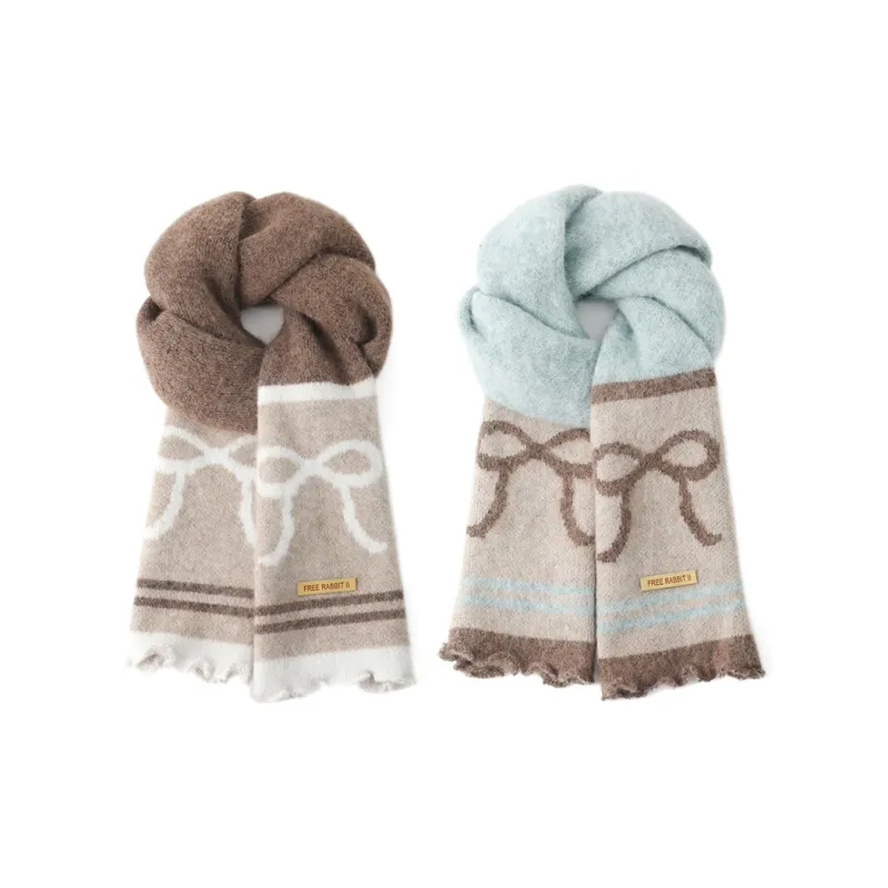 FREE RABBITⅡ Fall And Winter Ambiance Enhancing Warm Versatile Stripes Lace Trim Scarf Unisex-12