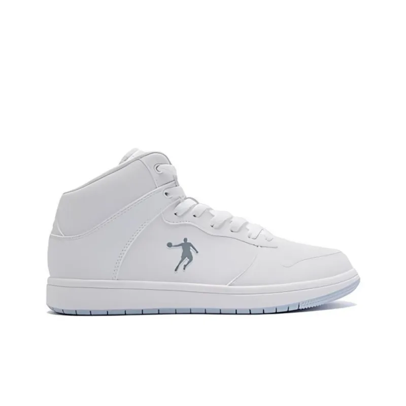 QIAODAN Skateboard Shoes Women's High Top Jordan White/Rain Blue-1