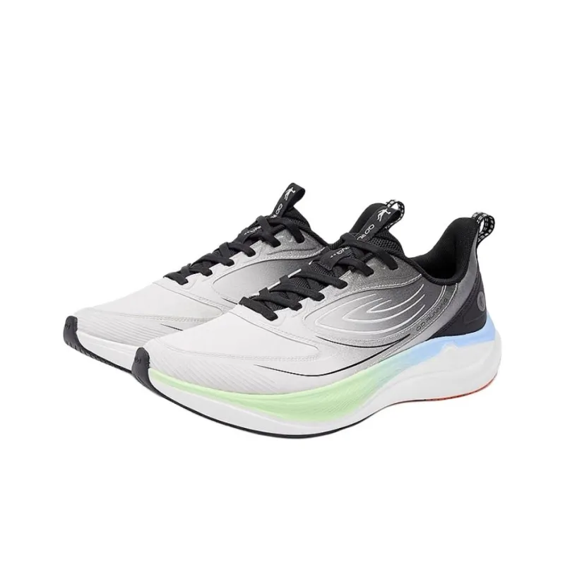 QIAODAN Anti Slip Wear Resistant Low Top Casual Running Shoes Men's Gray Black Green-2