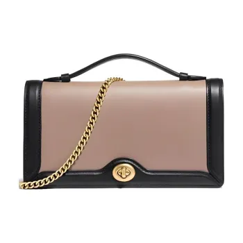 COACH Riley Leather Small Square Bag Handbags Shoulder Bag Crossbody Bag Mini Women's Black With Milk Tea Brown