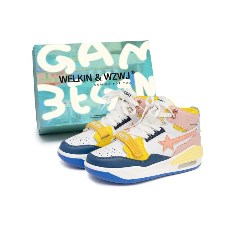 WELKIN&WZWJ Stars Collection White Sneakers Slip-Resistant Height Increasing Low-Top Skateboard Shoes Unisex-179