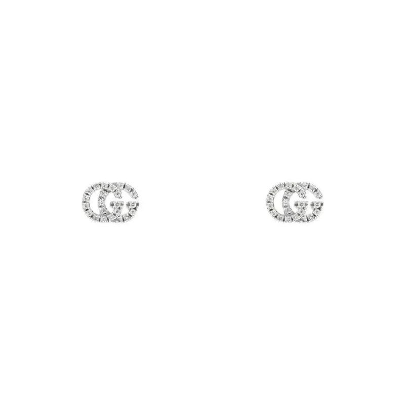 GUCCI 18kt White Gold Interlocking Diamond Stud Earrings-1