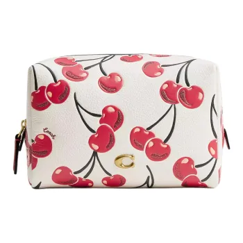 COACH Polished Pebble Leather Storage Bag Trumpets Women's White & Red