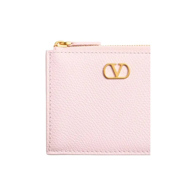 Valentino Vlogo Grained Calfskin Card Holder Women's Pink Crystal-3