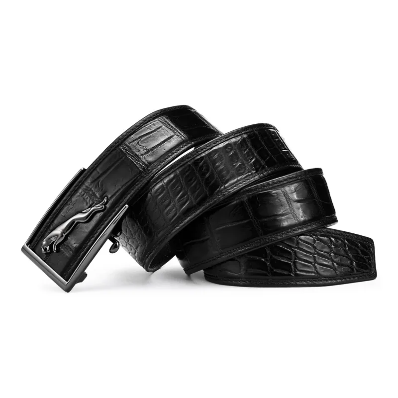 JAGUAR Crocodile Leather Leather Belts Men's Black Width 3.7cm-2