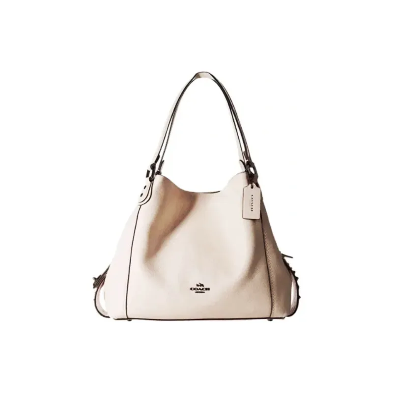 COACH Edie Polished Pebbled Leather Tote Bag Shopping Bag Handbag Shoulder Bag Women's Chalk Pink/Deep Bronze-1