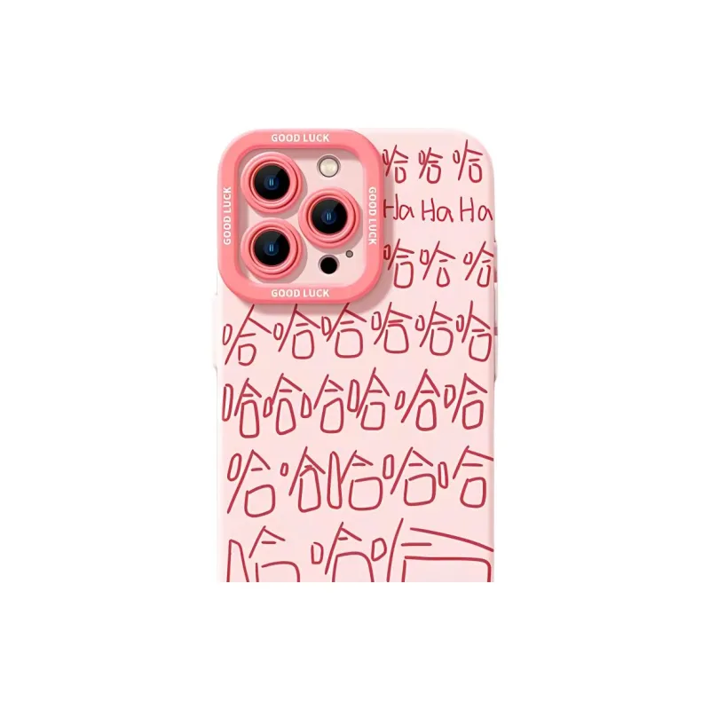 Wei Xin Silicone Material Pink Text Hahaha Phone Cases Compatible With IPhone 16/15 Pro Max/Apple 13/14 Pro/Max-1