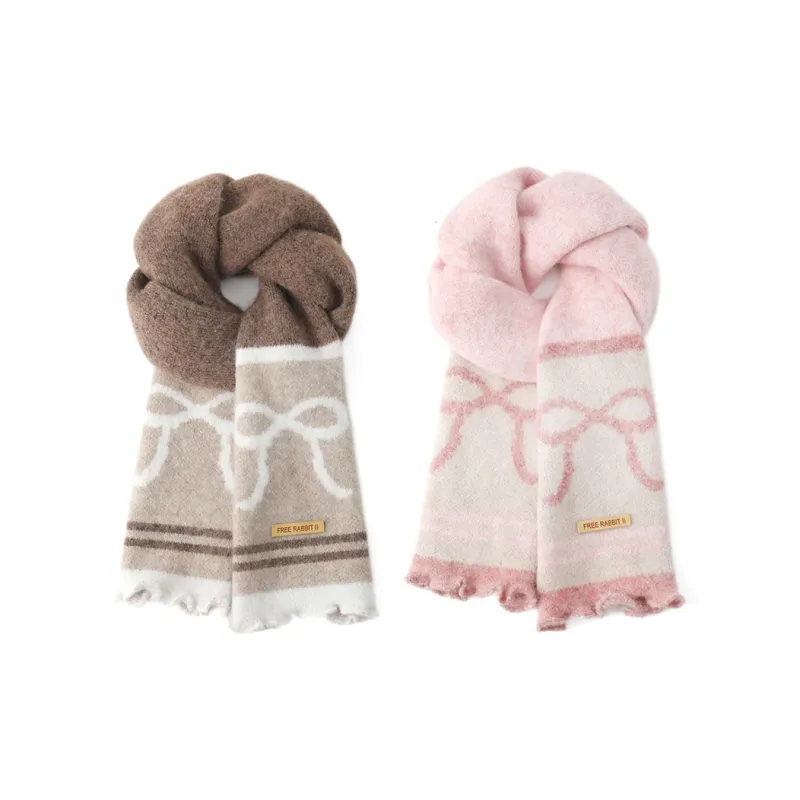 FREE RABBITⅡ Fall And Winter Ambiance Enhancing Warm Versatile Stripes Lace Trim Scarf Unisex-10