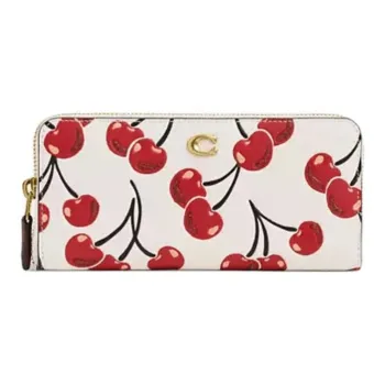 COACH Leather Wallet Small Size Women's White & Red