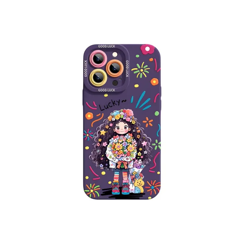 Wei Xin Silicone Material Bouquet Girl Phone Cases Compatible With IPhone 16/15 Pro Max/Apple 13/14 Pro/Max-1