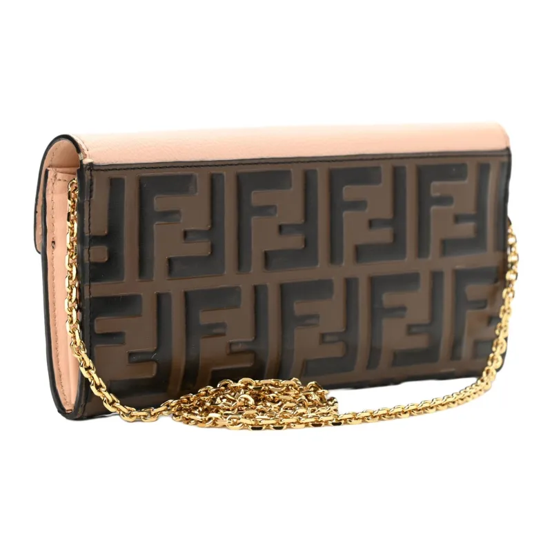 FENDI Leather Clutches Wallets Women's Brown-3