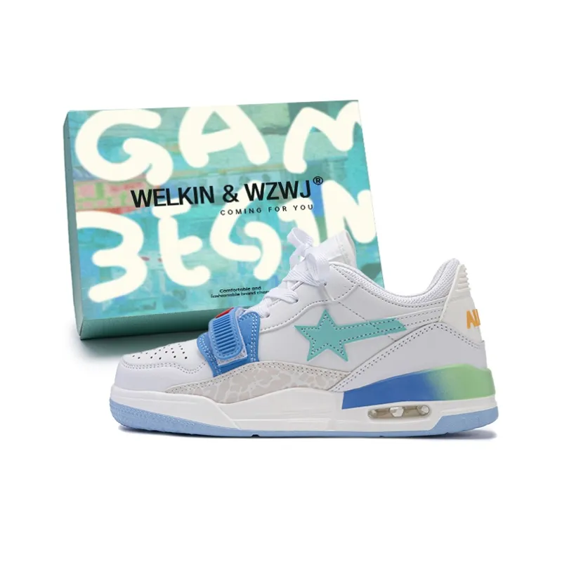 WELKIN&WZWJ Stars Collection White Sneakers Slip-Resistant Height Increasing Low-Top Skateboard Shoes Unisex-32