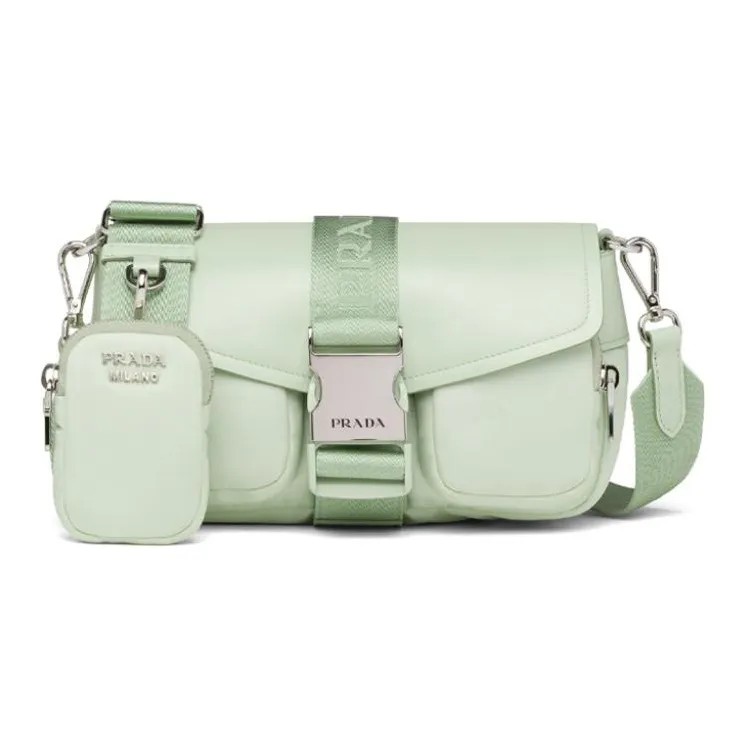 PRADA Leather Shoulder Bag Crossbody Bag Handbag Women's Aqua Green-0
