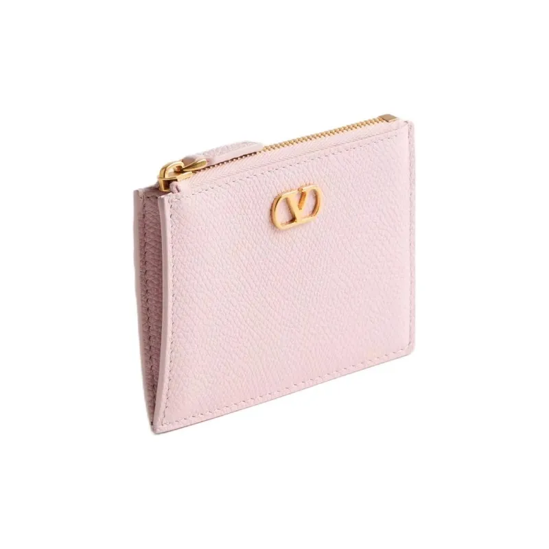Valentino Vlogo Grained Calfskin Card Holder Women's Pink Crystal-1
