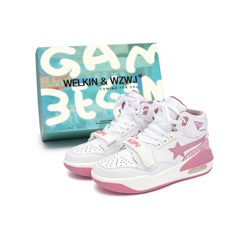 WELKIN&WZWJ Stars Collection White Sneakers Slip-Resistant Height Increasing Low-Top Skateboard Shoes Unisex-184