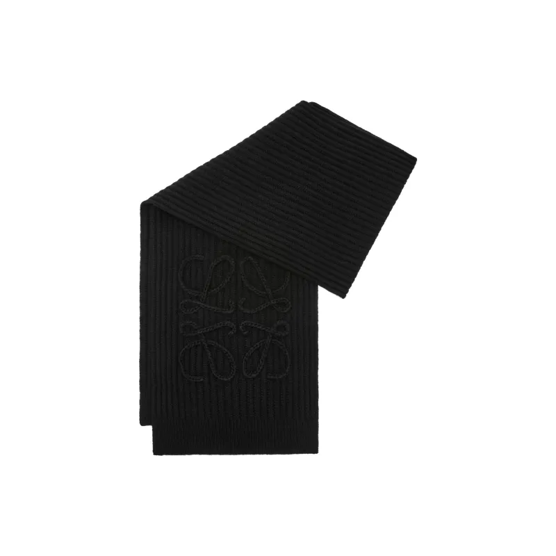 LOEWE Wool Knit Scarves Women's Black-0