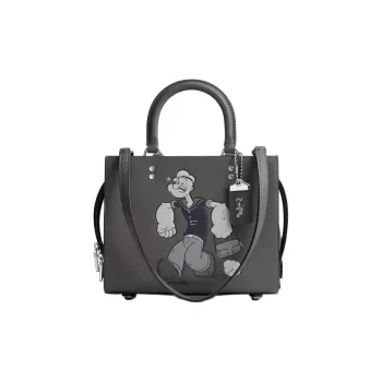 COACH POPEYE Collaboration Leather Shoulder Bag, Crossbody Bag, Handbag Medium Size Women's Gray