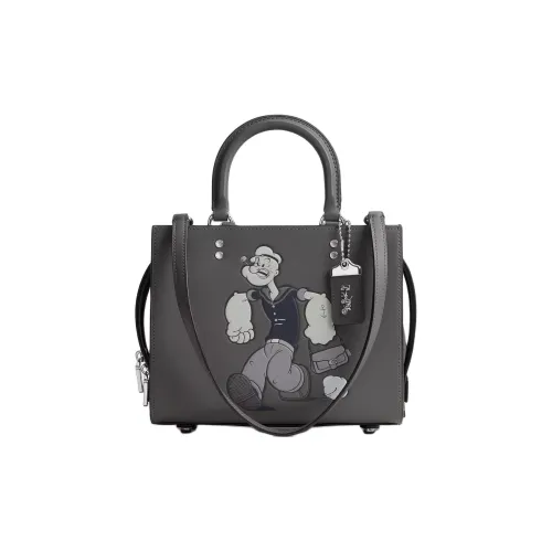COACH POPEYE Collaboration Leather Shoulder Bag, Crossbody Bag, Handbag Medium Size Women's Gray
