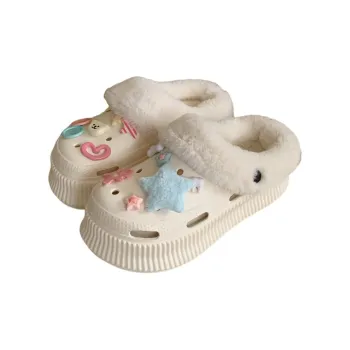 Thin Strips Cotton Slippers Women's, Cream White