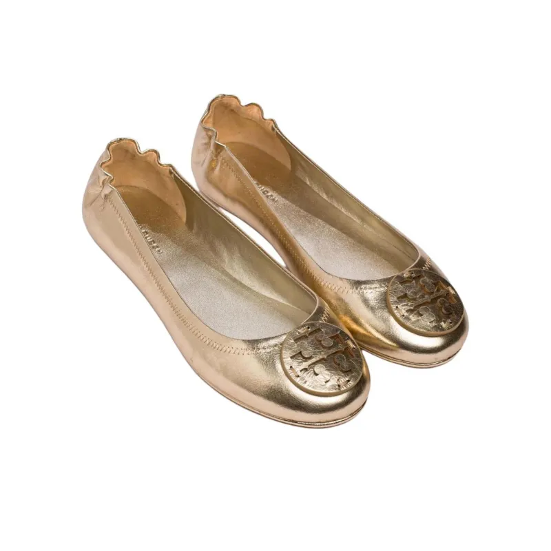 TORY BURCH Minnie Travel Ballet Flats Spark Gold Women's-3