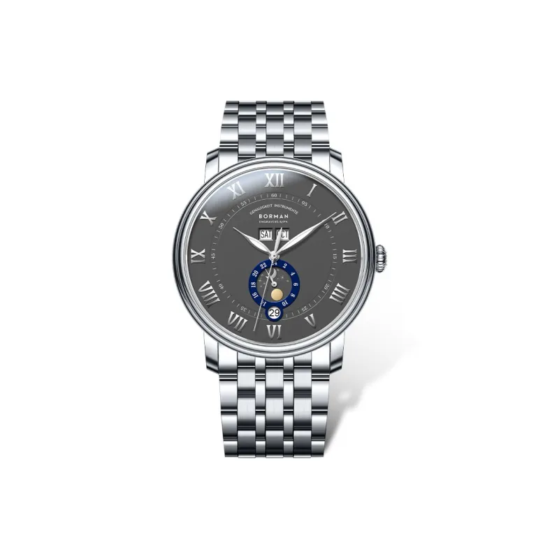 BORMAN Mechanical Movement Stainless Steel Watchband Men's Watches White Dial-2