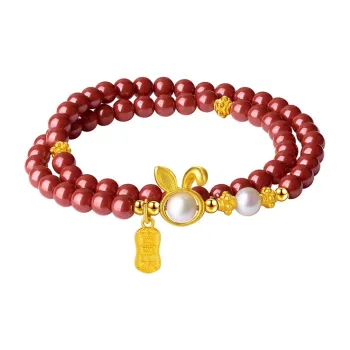 Yuanyanghuangjin Reconstructed Cinnabar Bracelets Women's