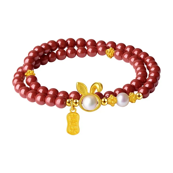 Yuanyanghuangjin Reconstructed Cinnabar Bracelets Women's-0