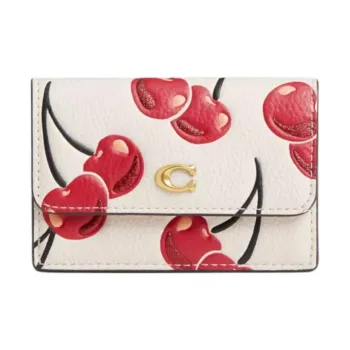 COACH Leather Wallet Mini Women's White & Red