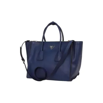 PRADA Genuine Leather Shoulder Bag Crossbody Bag Handbag Women's Dark Blue