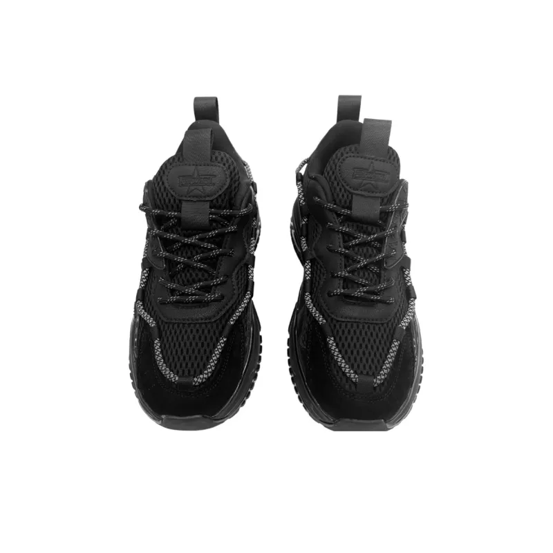 QIANJIN Cushioning, Slip Resistant, Coverage, Height Increasing Low Top Chunky Sneakers Unisex Black-4