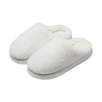 ECAC Fuzzy Slippers With Fleece Lining For Fall And Winter Slip Resistant Soft Sole Solid Color Cotton Postpartum Shoes