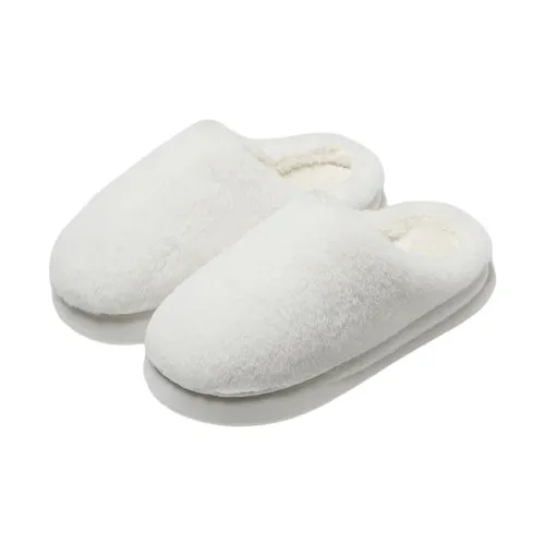 ECAC Fuzzy Slippers With Fleece Lining For Fall And Winter Slip Resistant Soft Sole Solid Color Cotton Postpartum Shoes