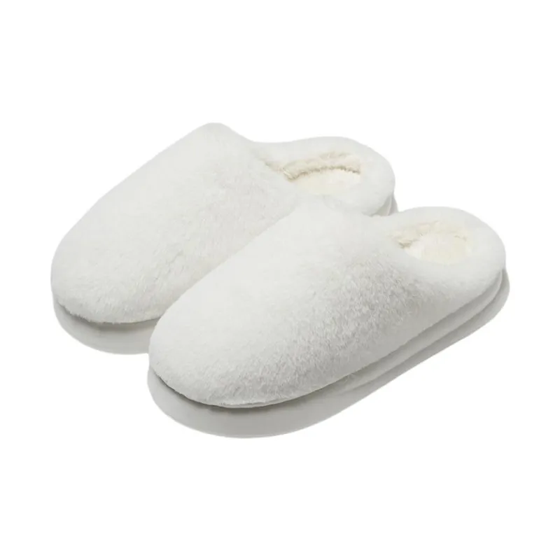 ECAC Fuzzy Slippers With Fleece Lining For Fall And Winter Slip Resistant Soft Sole Solid Color Cotton Postpartum Shoes-0