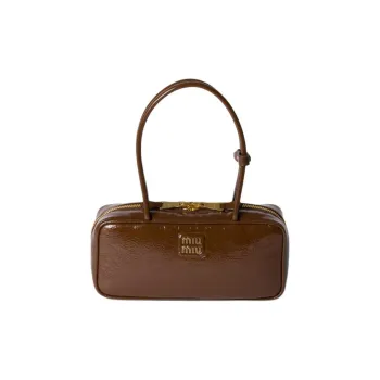 MIU MIU Naplak Lacquered Finish Sheepskin Handbag Women's Brown