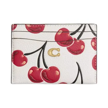 COACH Leather Card Holder Mini Women's White & Red