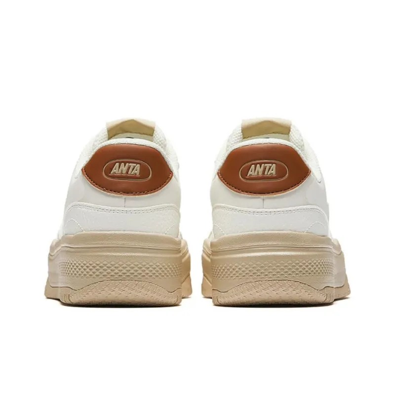Anta Street Play 2 Slip Resistant Cushioning Low Top Skateboard Shoes Women's White Brown-3