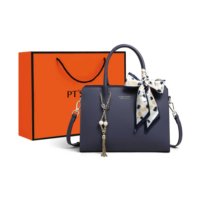 PT'SON Cow Leather Crossbody Bag, Shoulder Bag, Handbag Regular Women's Blue/Ecru-23